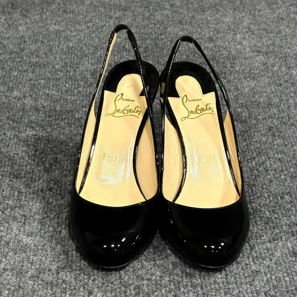 Christian Louboutin Shoes Womens 6 EU 36 Black Fifi Patent Slingback Heels Italy